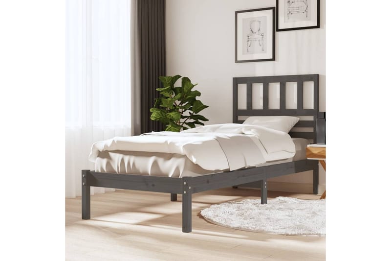 Sengeramme grå heltre furu 75x190 cm 2FT6 Small Single - Grå - Møbler - Senger - Sengeramme & sengestamme