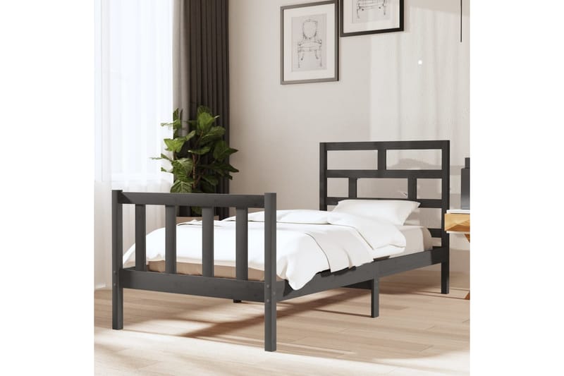 Sengeramme grå heltre furu 90x190 cm 3FT Single - Grå - Møbler - Senger - Sengeramme & sengestamme