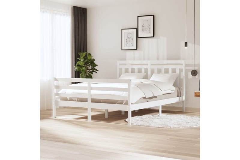 Sengeramme hvit heltre 150x200 cm 5FT King Size - Hvit - Møbler - Senger - Sengeramme & sengestamme
