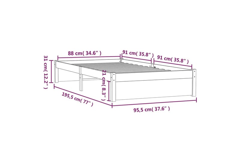 Sengeramme hvit heltre 90x190 cm 3FT Single - Hvit - Møbler - Senger - Sengeramme & sengestamme