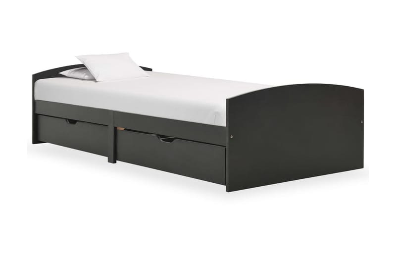 Sengeramme med 2 skuffer grå heltre furu 90x200 cm - Grå - Møbler - Senger - Sengeramme & sengestamme