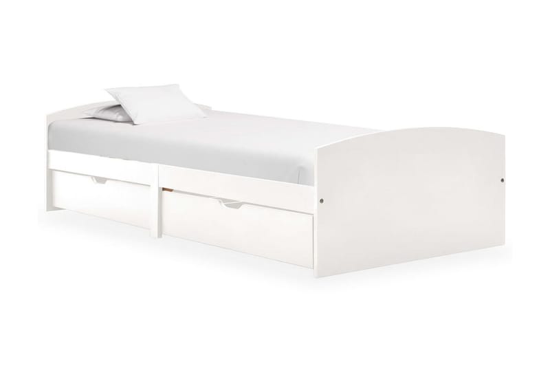 Sengeramme med 2 skuffer hvit heltre furu 90x200 cm - Hvit - Møbler - Senger - Sengeramme & sengestamme