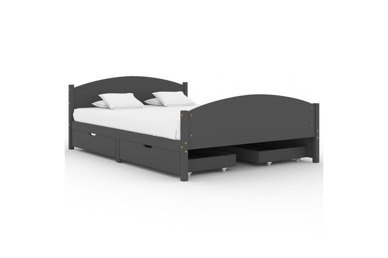 Sengeramme med 4 skuffer mørkegrå heltre furu 160x200 cm - Grå - Møbler - Senger - Sengeramme & sengestamme