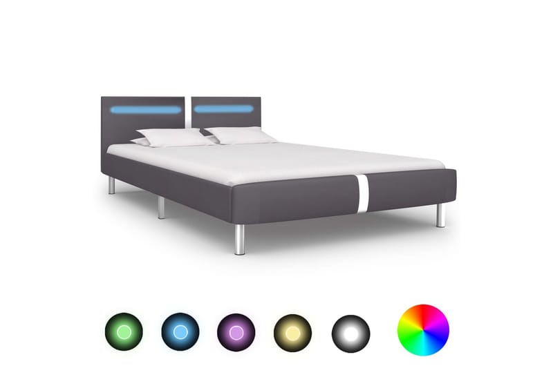 Sengeramme med LED grå kunstig skinn 135x190 cm - Møbler - Senger - Sengeramme & sengestamme