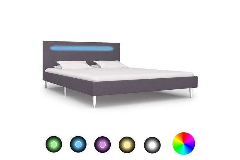 Sengeramme med LED grå stoff 135x190 cm - Møbler - Senger - Sengeramme & sengestamme