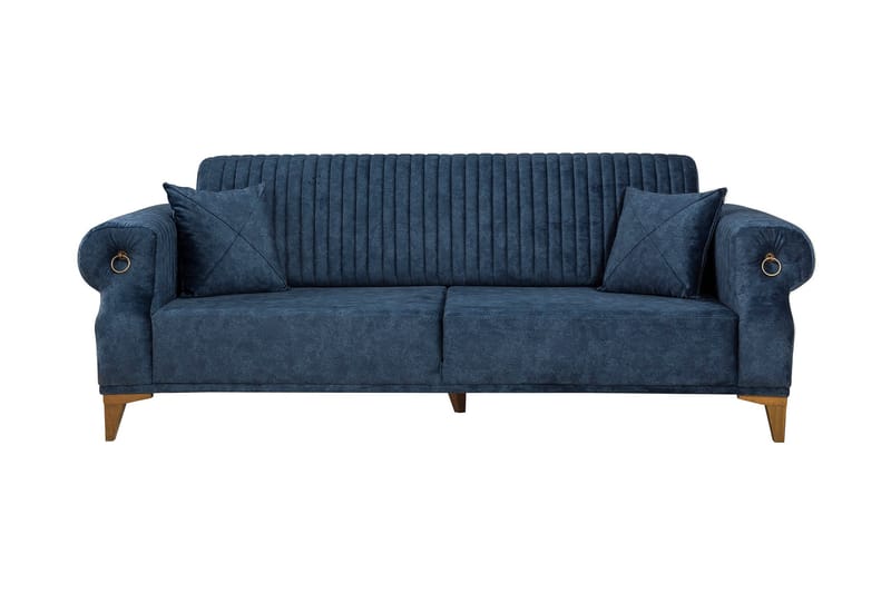 Lenga 3-seters Sofa - Mørkeblå/Natur - Møbler - Sofaer - Fløyel sofaer