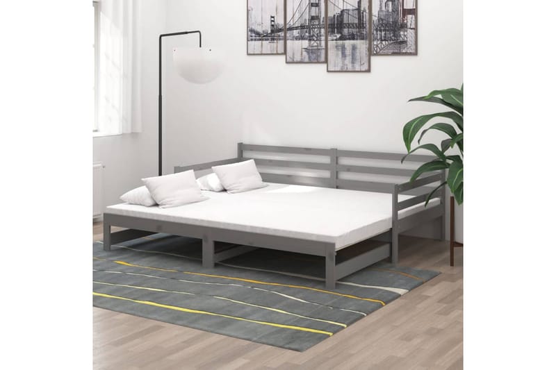 Uttrekkbar dagseng grå heltre furu 2x(90x200) cm - Grå - Møbler - Sofaer - Dagsenger