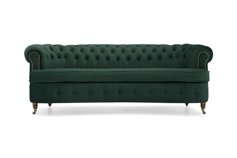 Chesterfield Fløyelssofa 3-seter Buet - Mørkegrønn - Møbler - Sofaer - Howard sofa