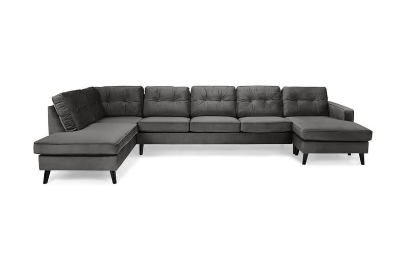 Monroe U-sofa Large med Divan Høyre Fløyel - Mørkegrå - Møbler - Sofaer - U-sofa