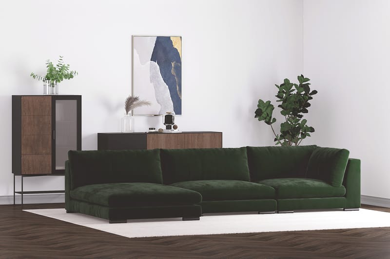 Noha L-Sofa - Fløyel/Mørkegrønn - Møbler - Sofaer - Sofa med sjeselong