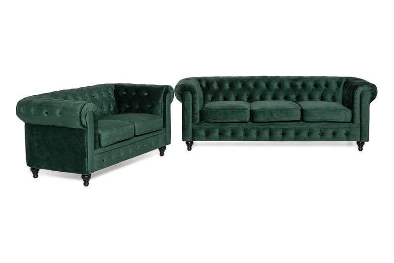 Chesterfield Lyx Sofagruppe 3-seter+2-seter Fløyel - Mørkegrønn - Møbler - Sofaer - Howard sofa