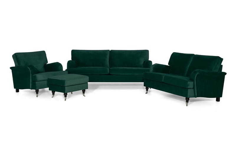 Howard Classic Sofagruppe 2-seter+3,5-seter+Lenestol+Fotskam - Mørkegrønn - Møbler - Sofaer - Sofagrupper - Chesterfield sofagruppe
