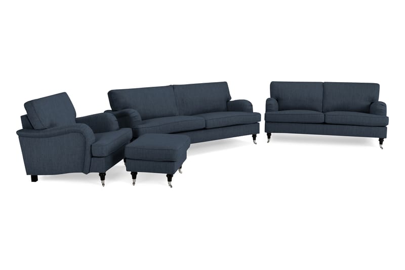Howard Classic Sofagruppe 3,5+3-seter+Lenestol+Fotskammel - Mørkeblå - Møbler - Sofaer - Sofagrupper - Chesterfield sofagruppe