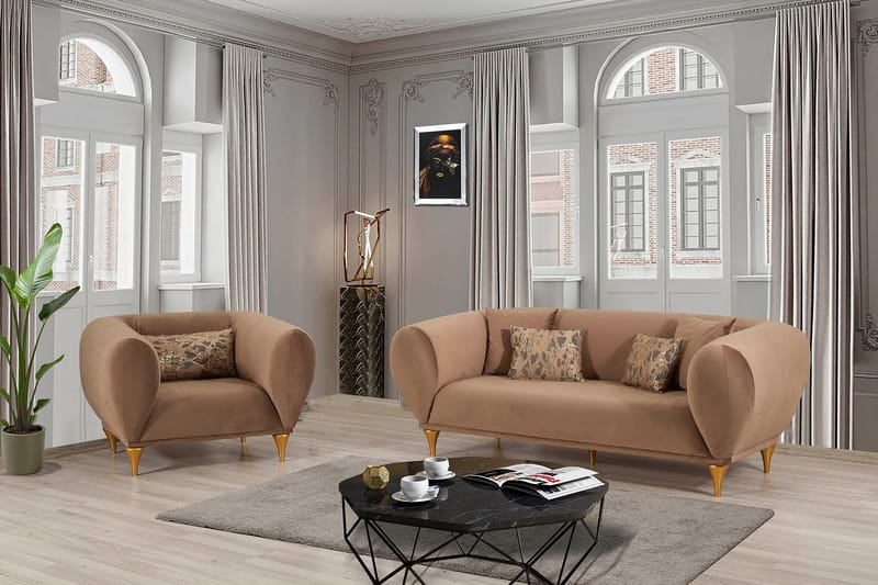 Meblon Sofagruppe2-seters Sofa+Lenestol - Brun/Natur - Møbler - Sofaer - 3 seters sofa