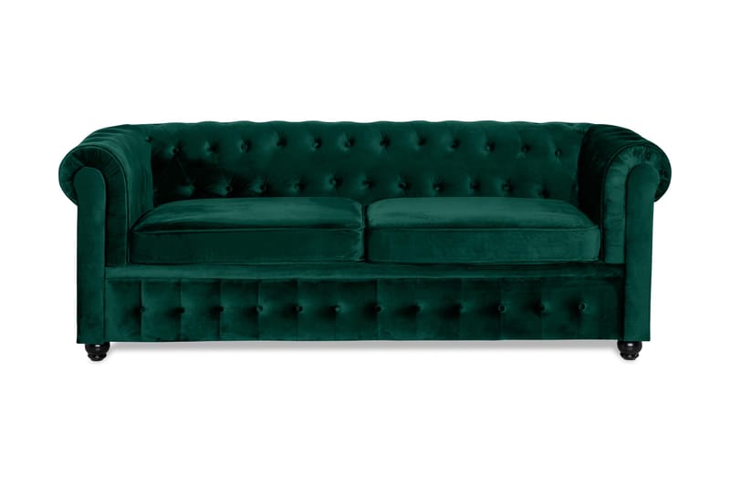 Chesterfield Lyx Sovesofa 3-seter Fløyel - Mørkegrønn - Møbler - Sofaer - 2-4-seters sofaer