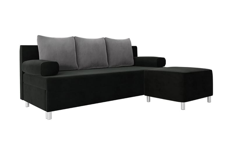 Skatteg Sofa med Puff - Svart|Grå - Møbler - Sofaer - Fløyel sofaer