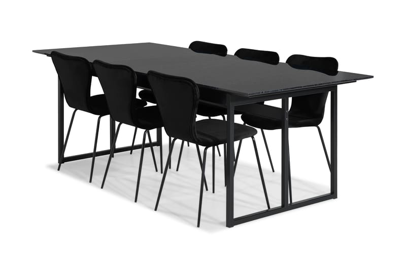 Carrie Spisegruppe Marmor med 6 Perco Stol Fløyel - Svart - Møbler - Bord - Spisebord & kjøkkenbord
