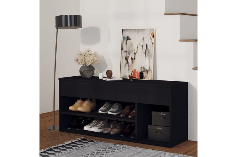 Skobenk svart 105x30x45 cm sponplater - Svart - Møbler - Stoler & lenestoler - Benk - Skohylle med benk