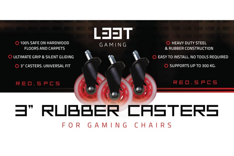 L33t Gaming 5 stk hjul til Gamingstol Rød - L33t Gaming - Møbler - Stoler & lenestoler - Kontorstol & skrivebordsstol