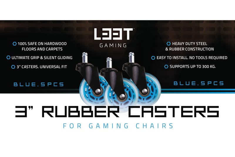L33t Gaming 5 stk hjul til Gamingstoler Blå - L33t Gaming - Møbler - Stoler & lenestoler - Kontorstol & skrivebordsstol