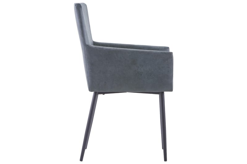 Spisestoler med armlener 4 stk grå kunstig semsket skinn - Grå - Møbler - Stoler & lenestoler - Spisestuestoler & kjøkkenstoler