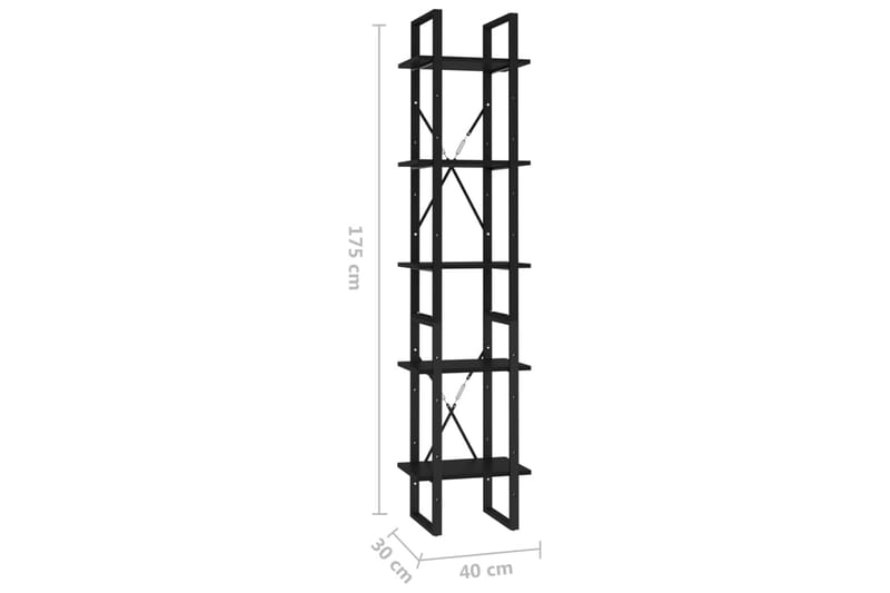 Bokhylle 5 nivåer svart 40x30x175 cm sponplate - Svart - Oppbevaring - Hyller - Bokhylle