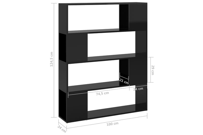 Bokhylle/romdeler høyglans svart 100x24x124 cm - Svart - Oppbevaring - Hyller - Bokhylle