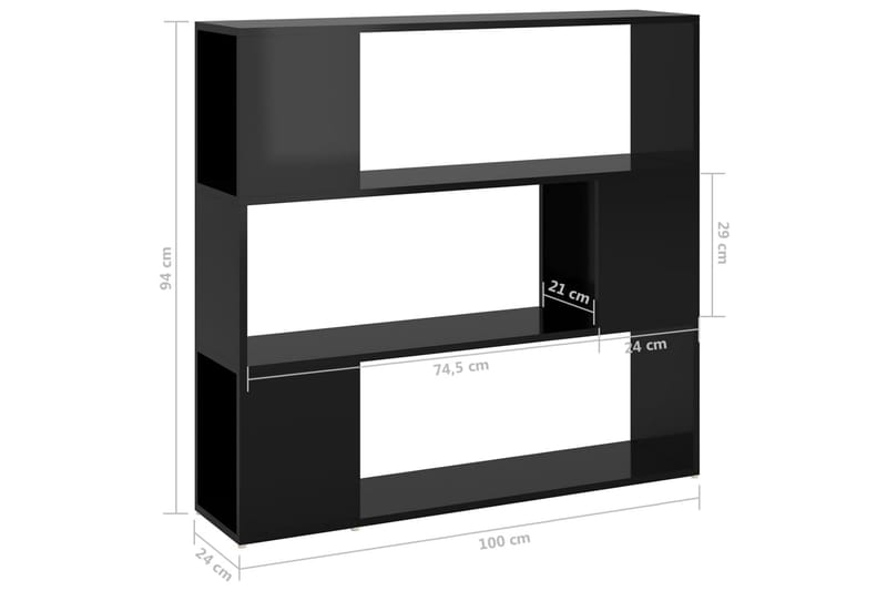 Bokhylle/romdeler høyglans svart 100x24x94 cm sponplate - Svart - Oppbevaring - Hyller - Bokhylle