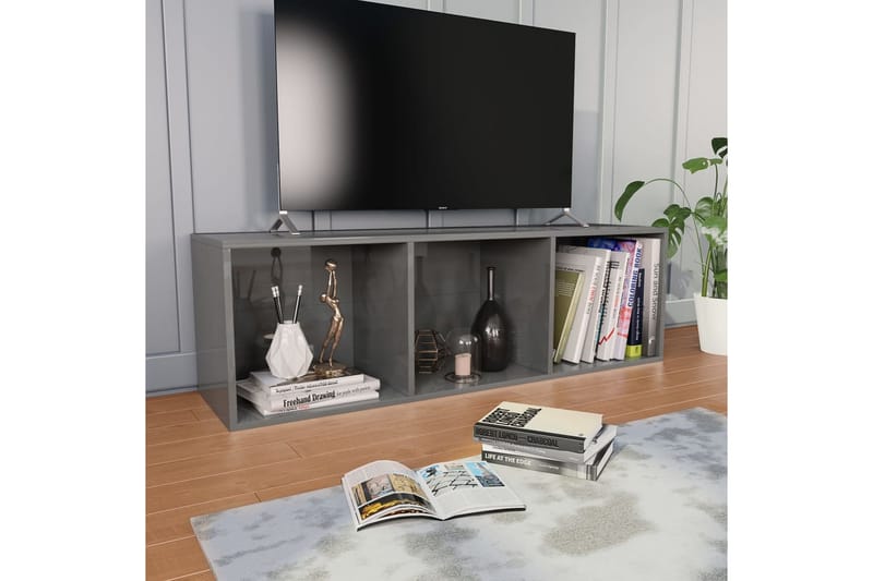 Bokhylle/TV-benk grå høyglans 36x30x114 cm sponplate - Grå - Oppbevaring - Hyller - Bokhylle