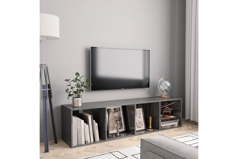 Bokhylle/TV-benk høyglans grå 143x30x36 cm - Grå - Oppbevaring - Hyller - Bokhylle