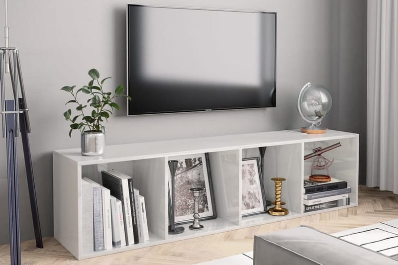 Bokhylle/TV-benk høyglans hvit 143x30x36 cm - Hvit - Oppbevaring - Hyller - Bokhylle