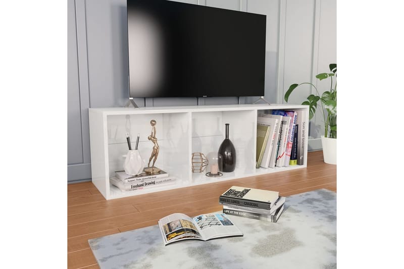 Bokhylle/TV-benk hvit høyglans 36x30x114 cm sponplate - Hvit - Oppbevaring - Hyller - Bokhylle