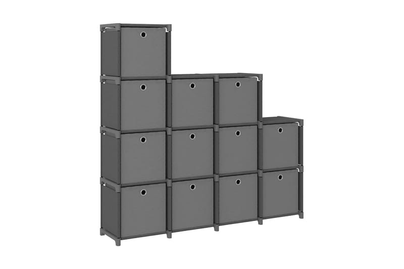 Displayhylle med 12 kuber og bokser grå 103x30x141 cm stoff - Grå - Oppbevaring - Skap - Vitrineskap