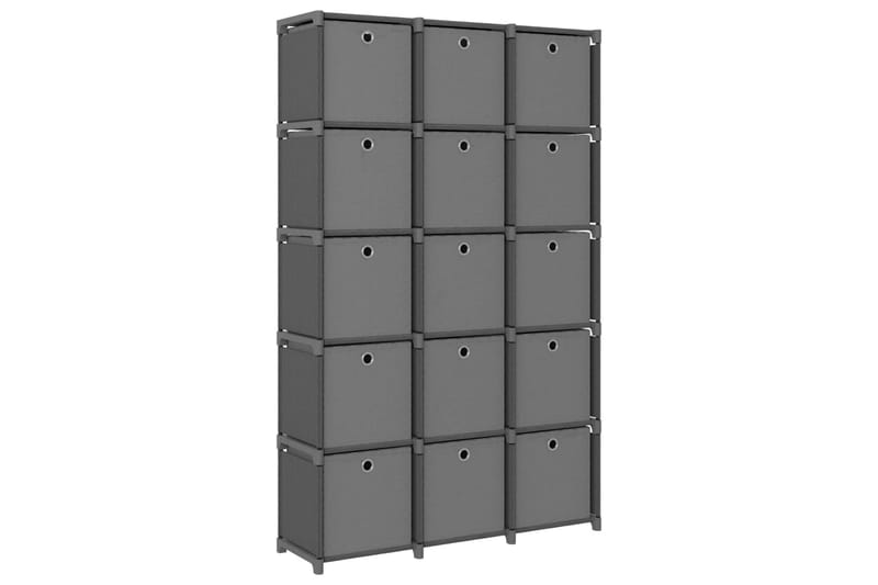 Displayhylle med 15 kuber og bokser grå 103x30x175,5cm stoff - Grå - Oppbevaring - Hyller - Hyllesystem