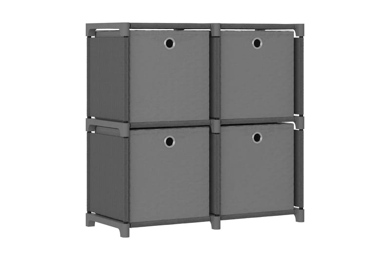 Displayhylle med 4 kuber og bokser grå 69x30x72,5 cm stoff - Grå - Oppbevaring - Hyller - Hyllesystem