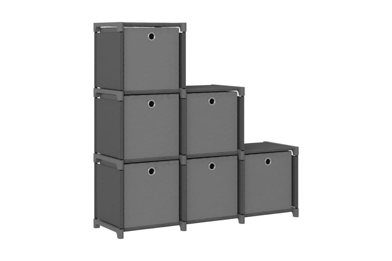 Displayhylle med 6 kuber og bokser grå 103x30x72,5 cm stoff - Grå - Oppbevaring - Hyller - Hyllesystem