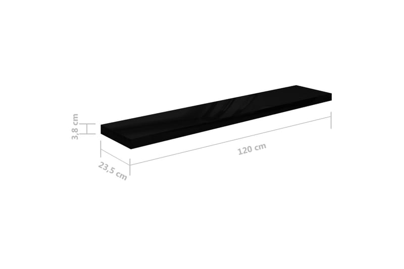 Flytende vegghylle høyglans svart 120x23,5x3,8 cm MDF - Oppbevaring - Hyller - Vegghylle