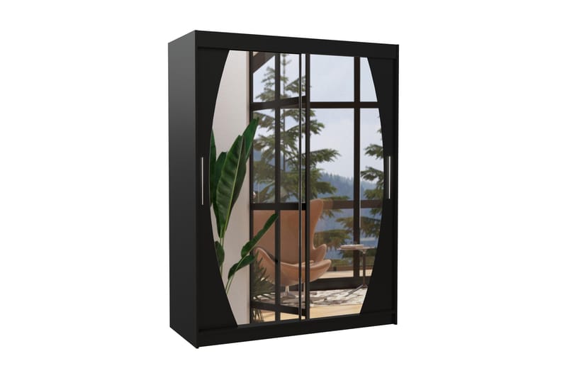 Alenya Garderobe med Speil 150x200 cm - Svart - Oppbevaring - Klesoppbevaring - Garderober & garderobesystem