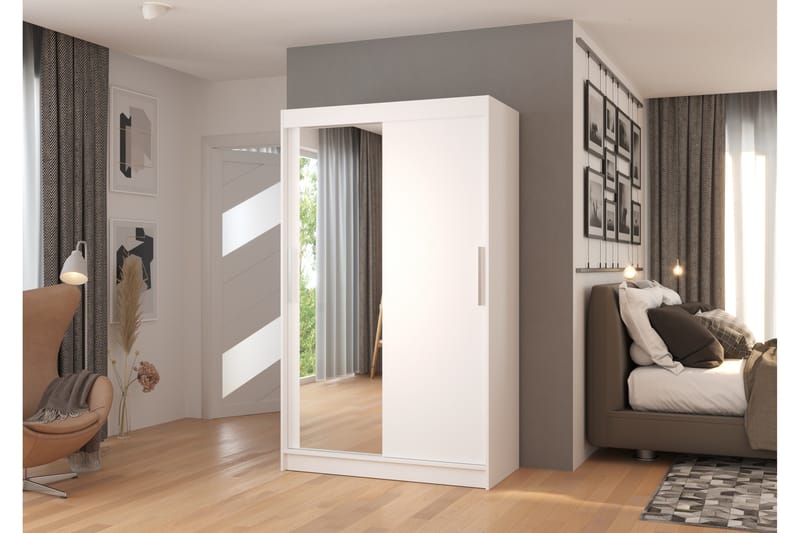 Bario Garderobe med Speil 120x200 cm - Hvit - Oppbevaring - Klesoppbevaring - Garderober & garderobesystem