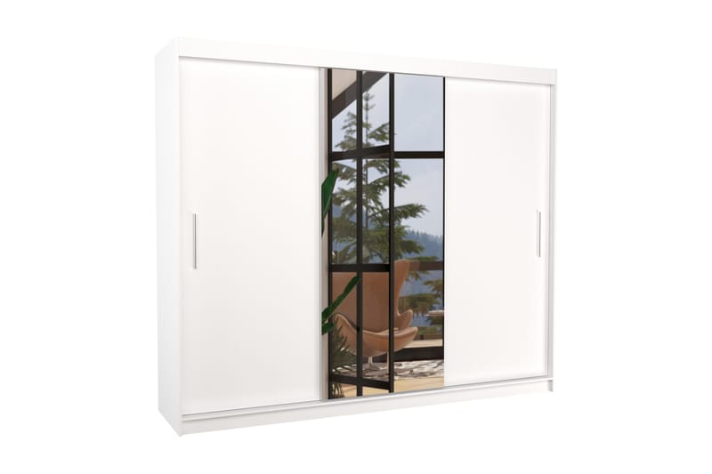 Denisia Garderobe med Speil 250x215 cm - Hvit - Oppbevaring - Klesoppbevaring - Garderober & garderobesystem