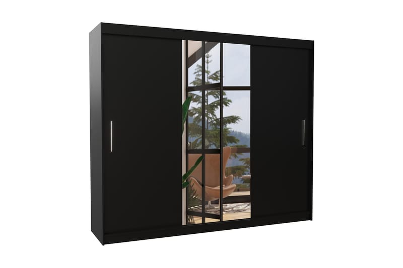 Denisia Garderobe med Speil 250x215 cm - Svart - Oppbevaring - Klesoppbevaring - Garderober & garderobesystem