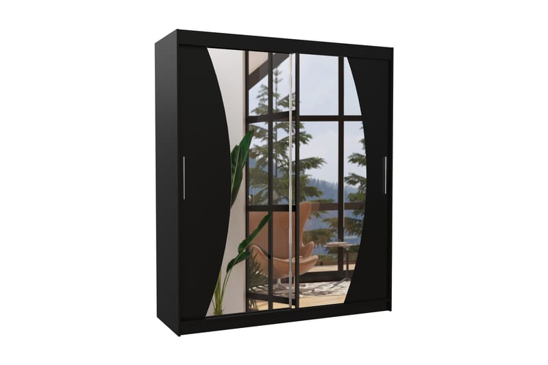 Doloren Garderobe med Speil 180x215 cm - Svart - Oppbevaring - Klesoppbevaring - Garderober & garderobesystem