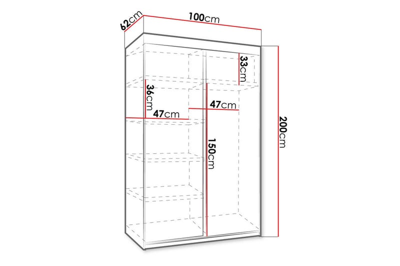 Dunkra Garderob med Speil LED-belysning Blå 100 cm - Mørk Aske - Oppbevaring - Klesoppbevaring - Garderober & garderobesystem