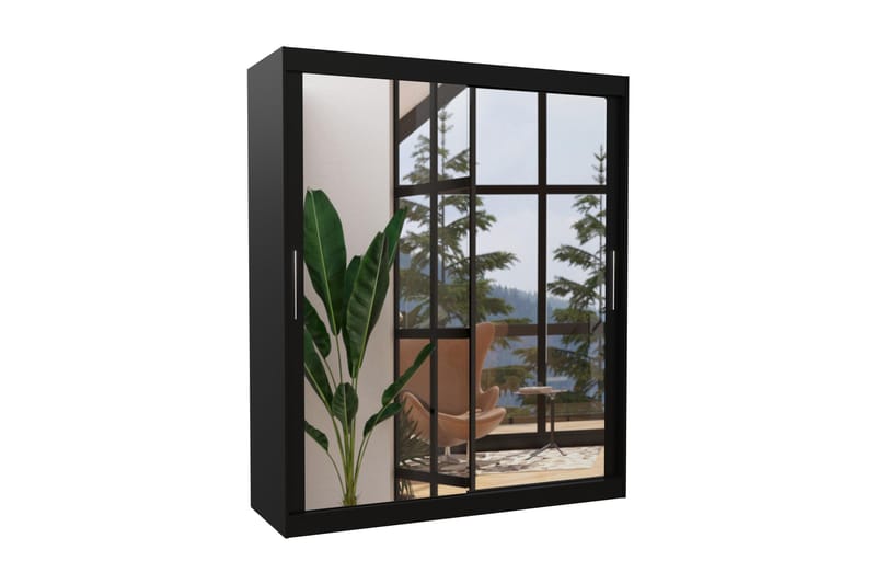 Ettora Garderobe med Speil 180x215 cm - Svart - Oppbevaring - Oppbevaringsmøbler - Sideboard & skjenker