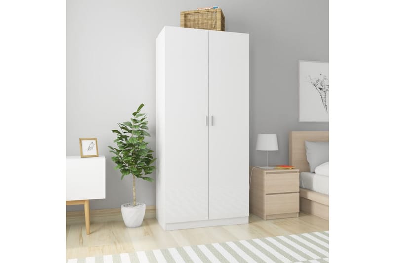 Garderobe høyglans hvit 90x52x200 cm sponplate - Oppbevaring - Klesoppbevaring - Garderober & garderobesystem