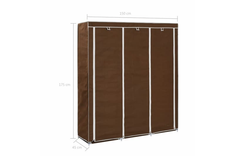 Garderobe med skap og stenger brun 150x45x175 cm stoff - Oppbevaring - Klesoppbevaring - Garderober & garderobesystem