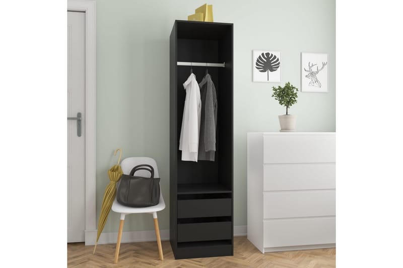 Garderobe med skuffer svart 50x50x200 cm sponplate - Svart - Oppbevaring - Klesoppbevaring - Garderober & garderobesystem