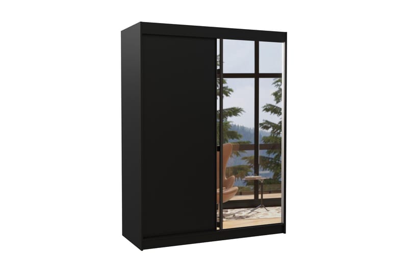 Jordia Garderobe med Speil 150x200 cm - Svart - Oppbevaring - Klesoppbevaring - Garderober & garderobesystem