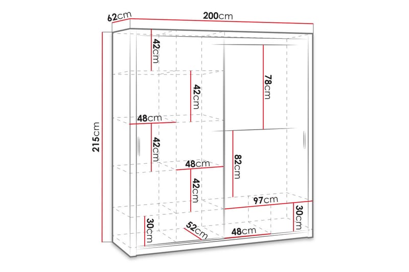 Julissa Garderobe 200 cm med Speil - Hvit - Oppbevaring - Klesoppbevaring - Garderober & garderobesystem