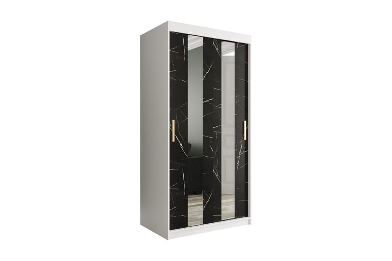 Marmuria Garderob med Speil Midt 100 cm Marmormønster - Hvit/Svart/Gull - Oppbevaring - Klesoppbevaring - Garderober & garderobesystem